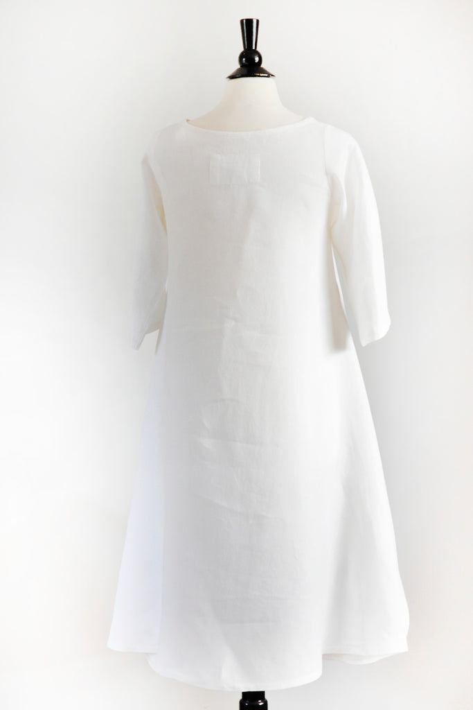 Garden Party Dress - ORGANIC White Linen. Pony Black Garden Party Dress - ORGANIC White Linen. Pony Black